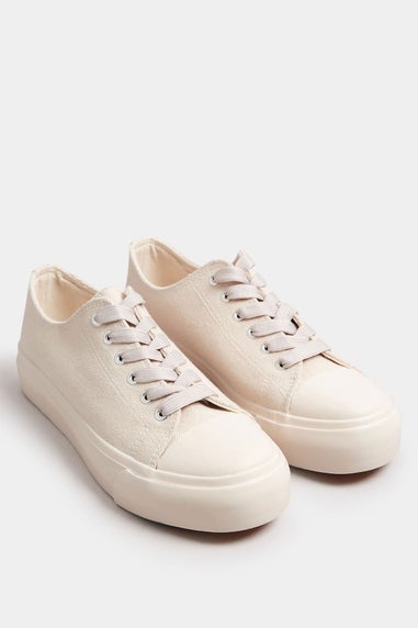 Yours Cream Canvas Trainers In Extra Wide EEE Fit