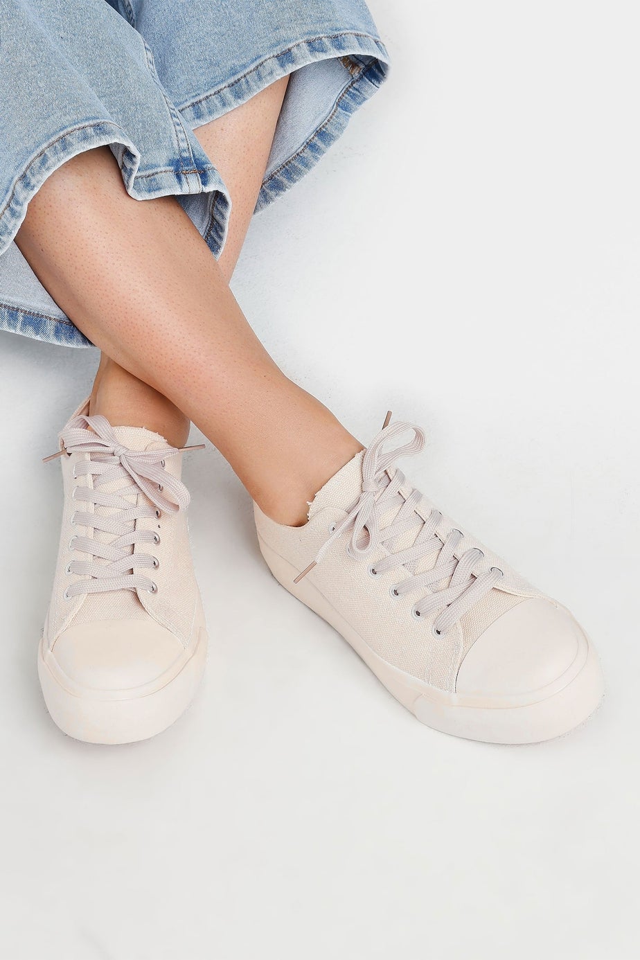 Yours Cream Canvas Trainers In Extra Wide EEE Fit