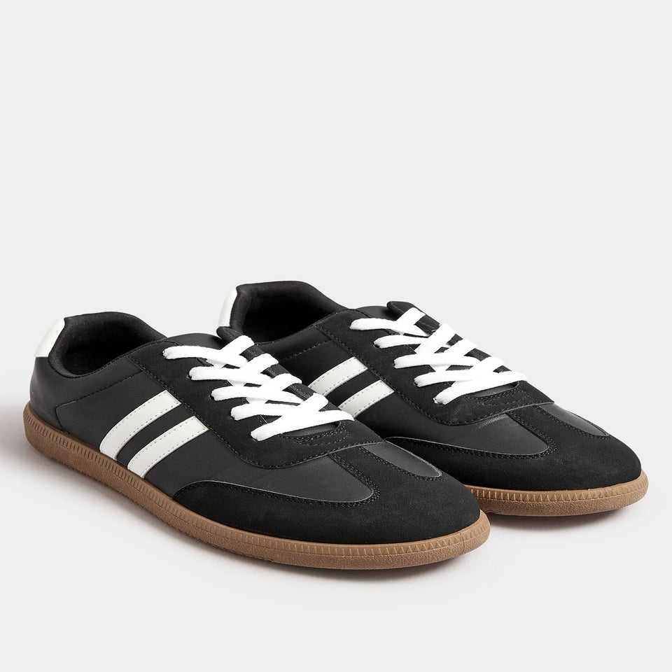 Yours Black Retro Stripe Trainers In Extra Wide EEE Fit
