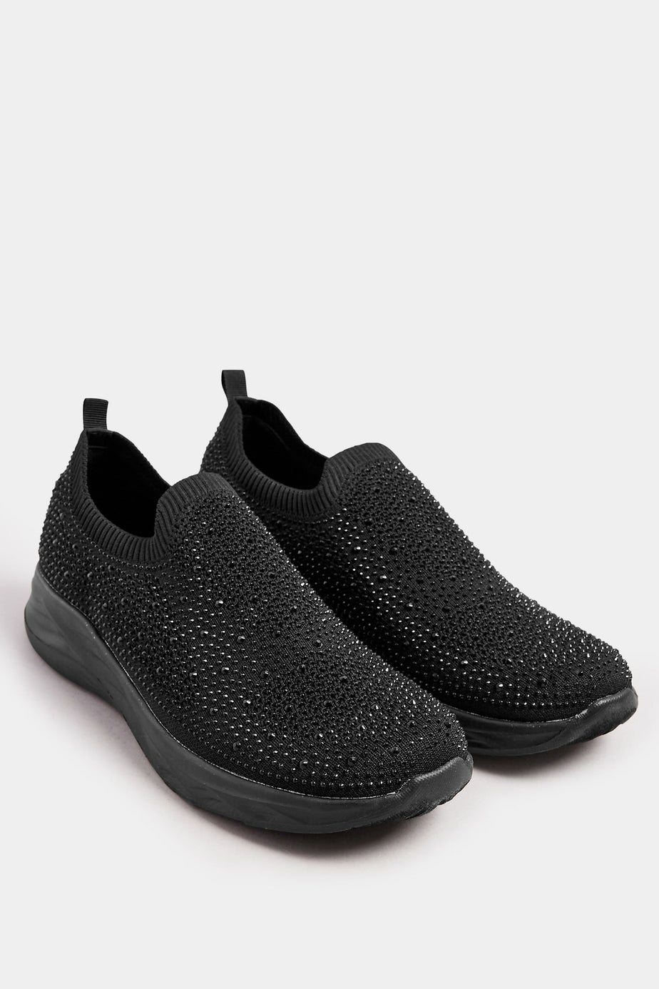 Yours Black Diamante Knitted Slip On Trainers In Extra Wide EEE Fit