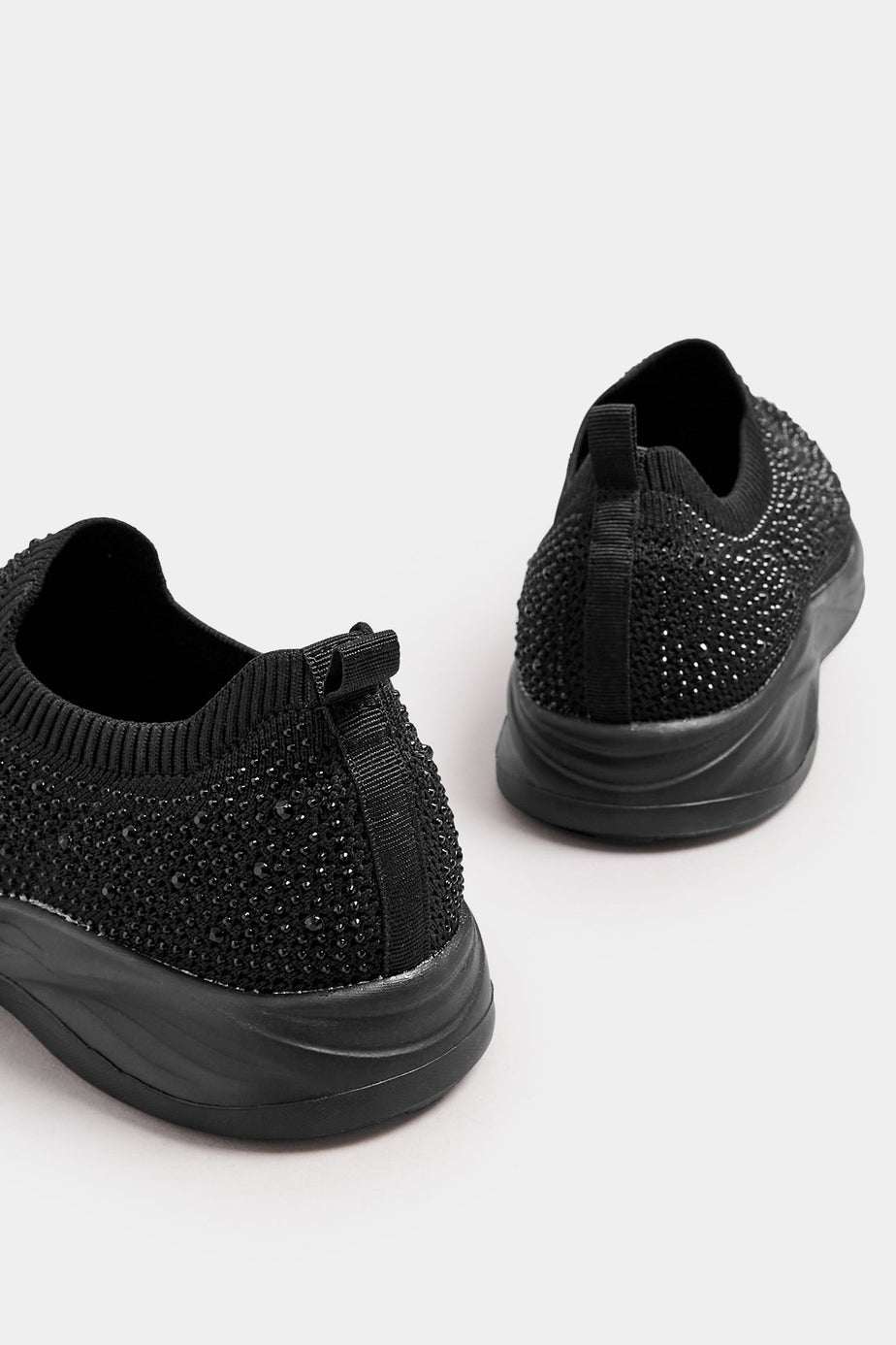 Yours Black Diamante Knitted Slip On Trainers In Extra Wide EEE Fit