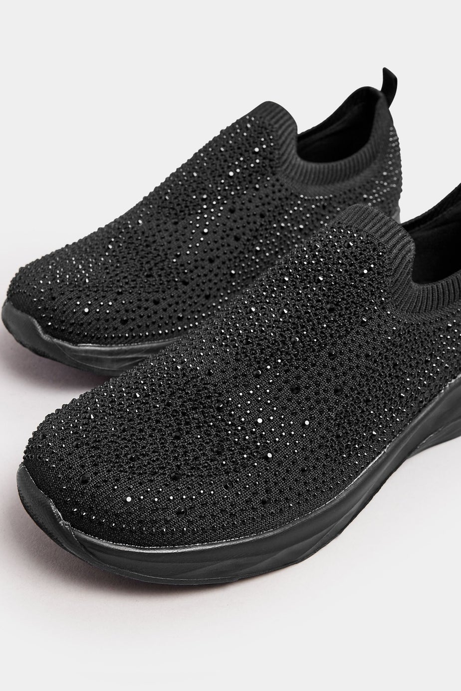 Yours Black Diamante Knitted Slip On Trainers In Extra Wide EEE Fit