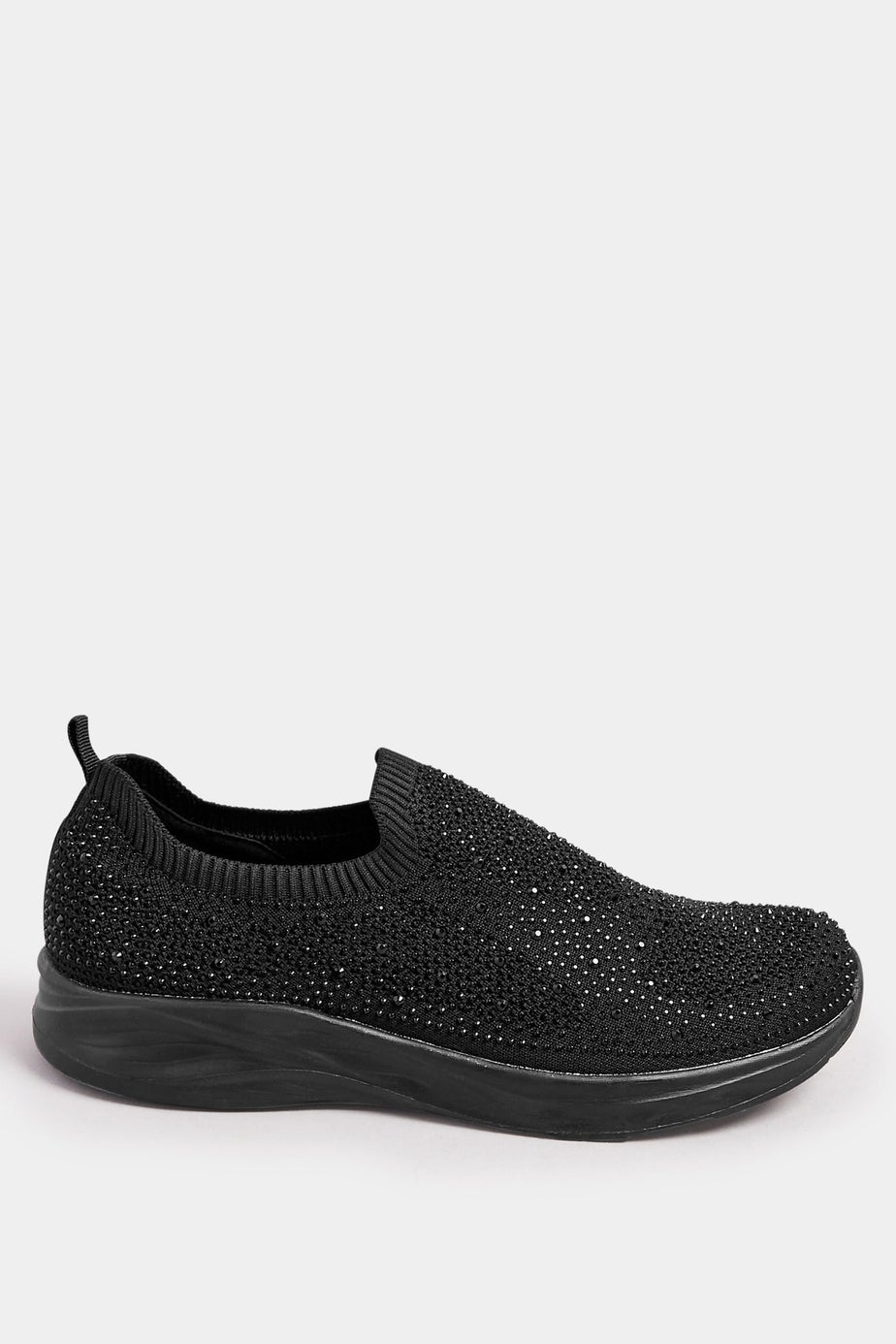 Yours Black Diamante Knitted Slip On Trainers In Extra Wide EEE Fit