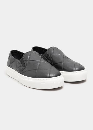 Yours Black Quilted Slip-On Trainers In Extra Wide Fit