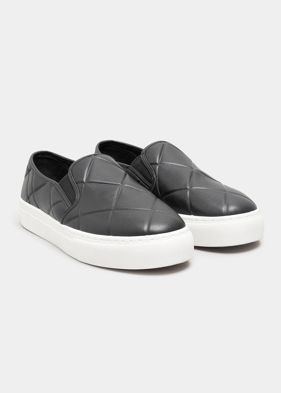 Yours Black Quilted Slip-On Trainers In Extra Wide Fit