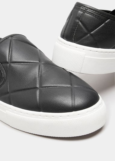 Yours Black Quilted Slip-On Trainers In Extra Wide Fit