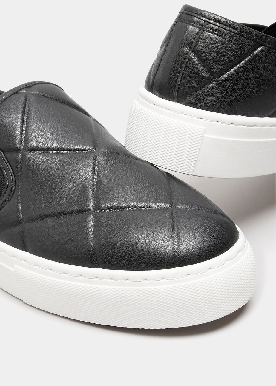 Yours Black Quilted Slip-On Trainers In Extra Wide Fit