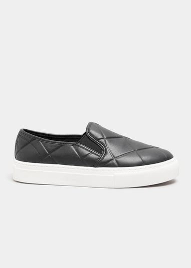 Yours Black Quilted Slip-On Trainers In Extra Wide Fit