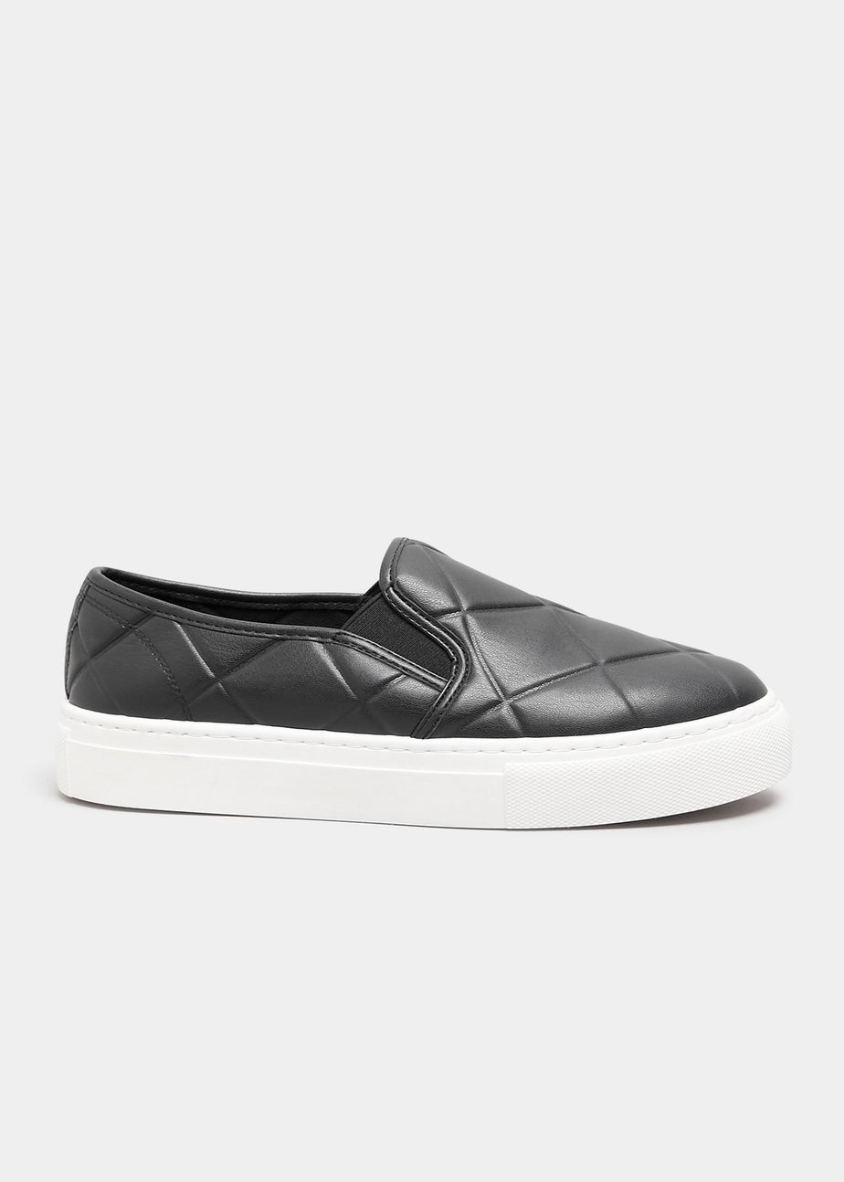 Yours Black Quilted Slip-On Trainers In Extra Wide Fit