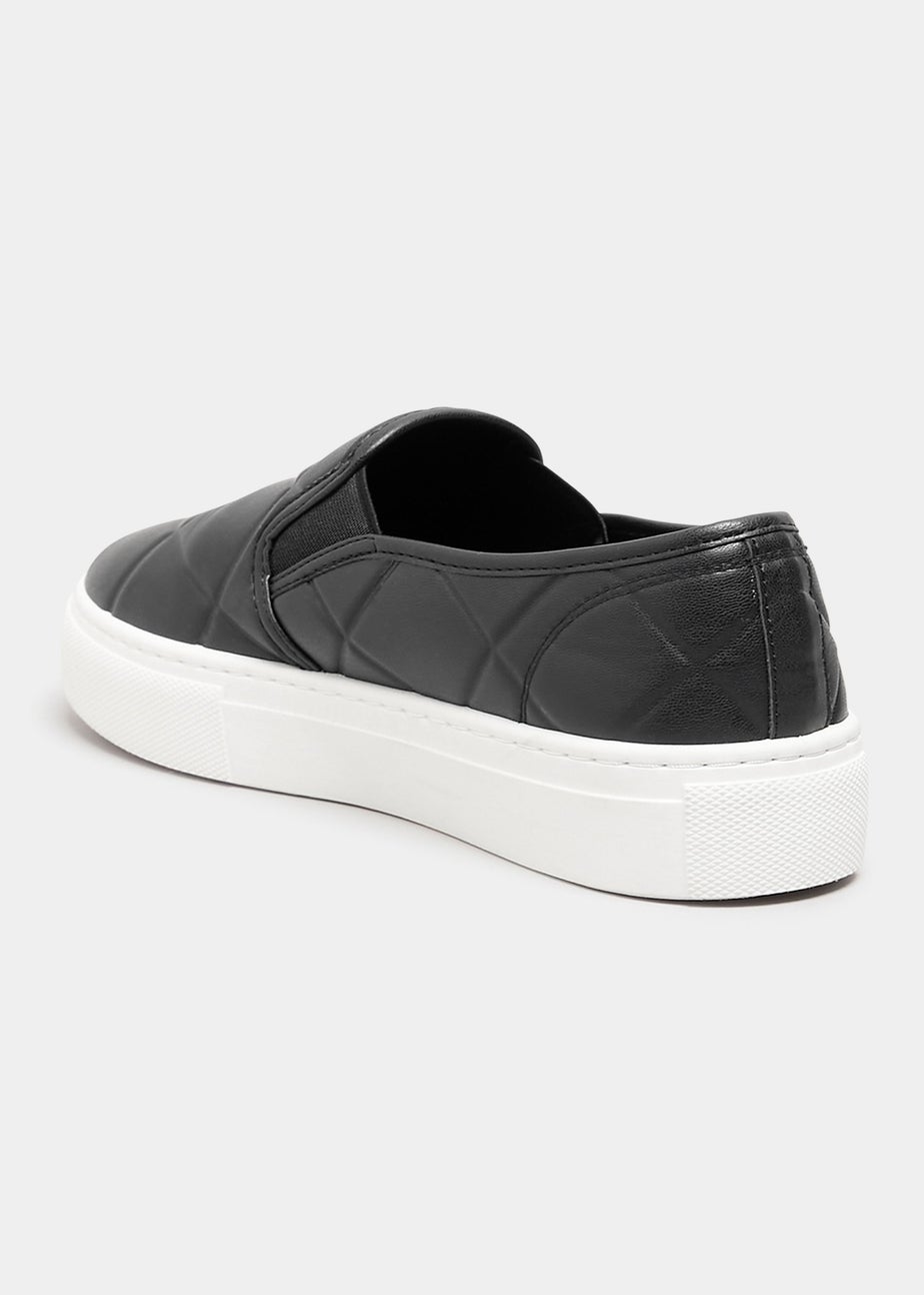 Yours Black Quilted Slip-On Trainers In Extra Wide Fit
