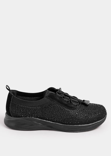 Yours Black Diamante Drawcord Trainers In Extra Wide EEE Fit
