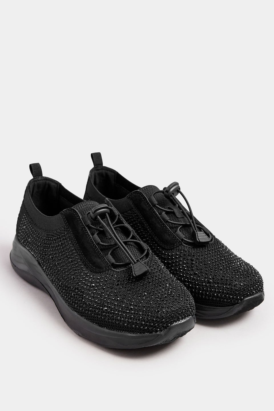 Yours Black Diamante Drawcord Trainers In Extra Wide EEE Fit