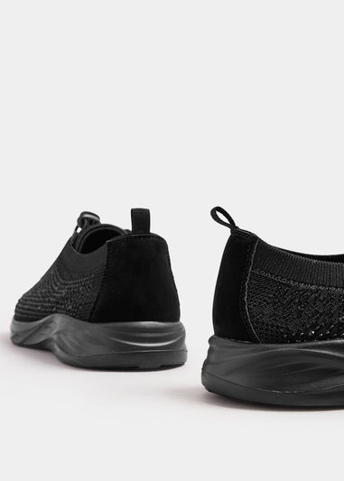 Yours Black Diamante Drawcord Trainers In Extra Wide EEE Fit