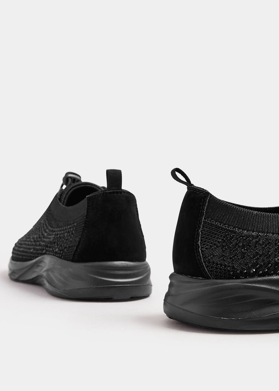 Yours Black Diamante Drawcord Trainers In Extra Wide EEE Fit