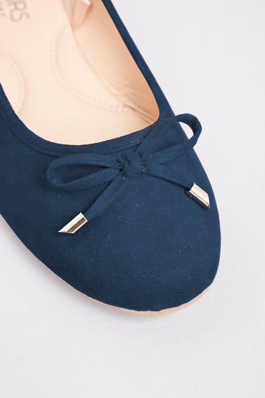 Yours Navy Blue Ballerina Pumps In Wide E Fit