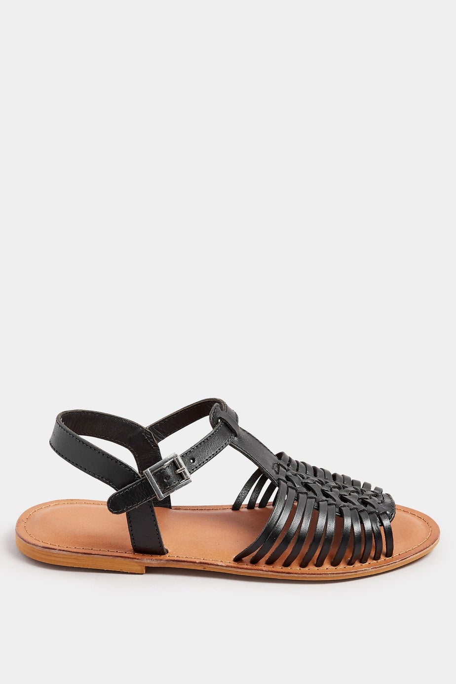 Yours Black Leather Woven Fisherman Sandals In Extra Wide EEE Fit
