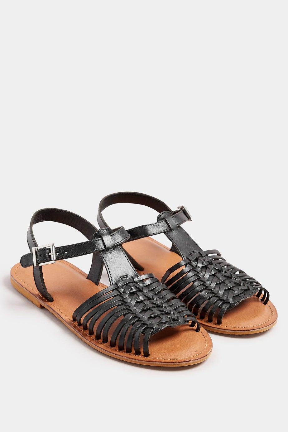 Yours Black Leather Woven Fisherman Sandals In Extra Wide EEE Fit