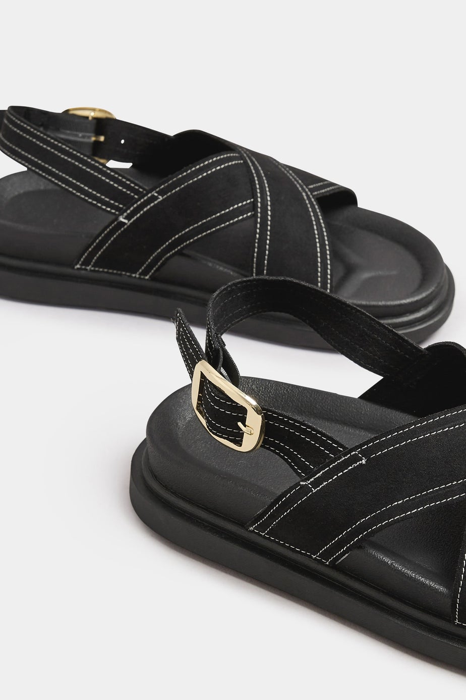 Yours Black Contrast Stitch Cross Strap Sandals In Extra Wide EEE Fit