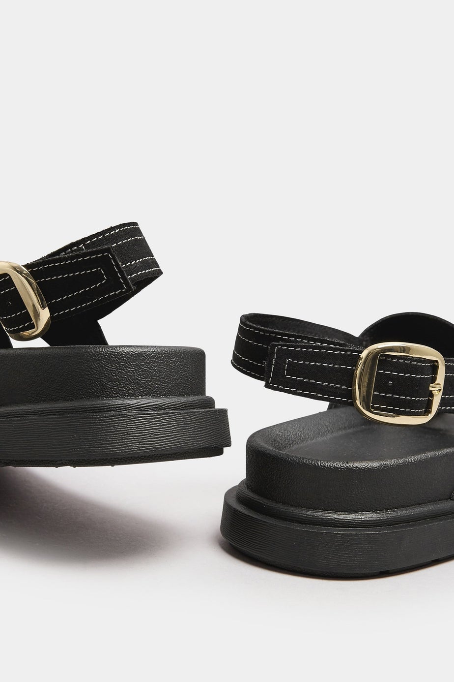 Yours Black Contrast Stitch Cross Strap Sandals In Extra Wide EEE Fit