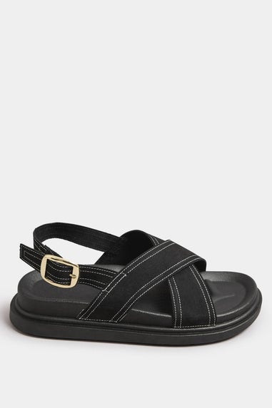 Yours Black Contrast Stitch Cross Strap Sandals In Extra Wide EEE Fit