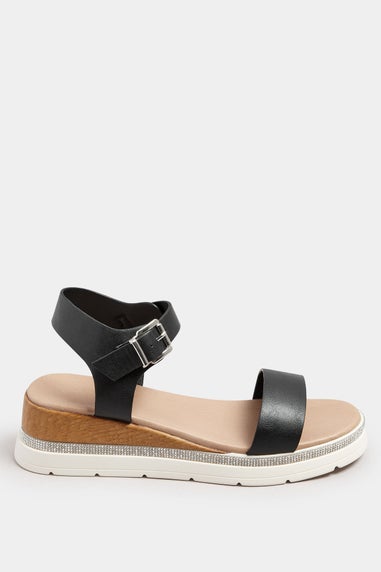 Yours Black Diamante Flatform Sandals In Wide Fit & Extra Wide Fit
