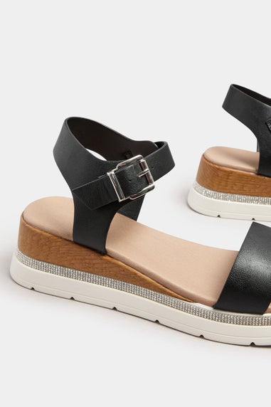 Yours Black Diamante Flatform Sandals In Wide Fit & Extra Wide Fit