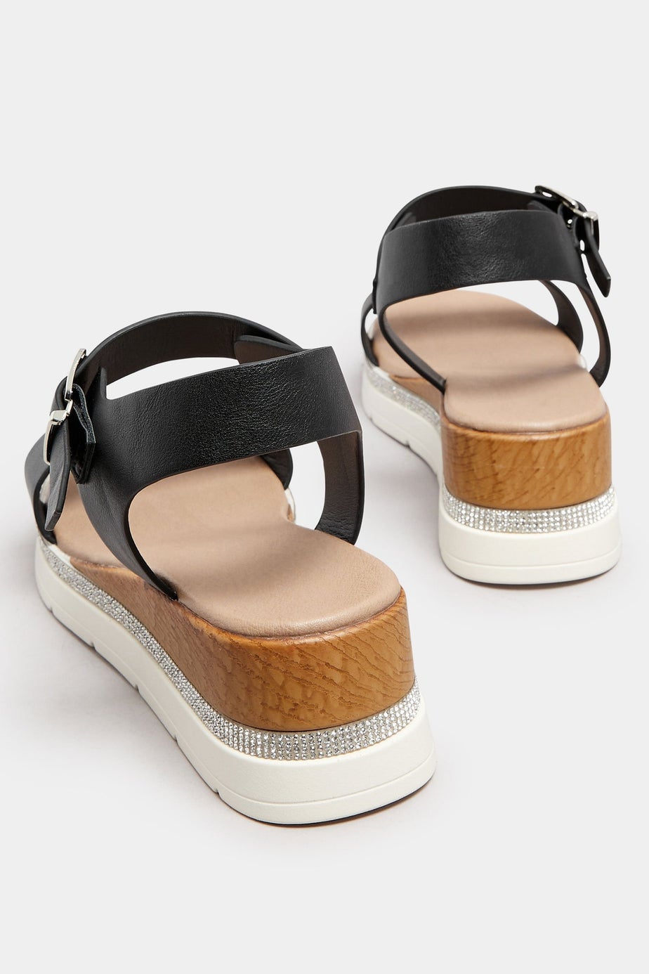 Yours Black Diamante Flatform Sandals In Wide Fit & Extra Wide Fit