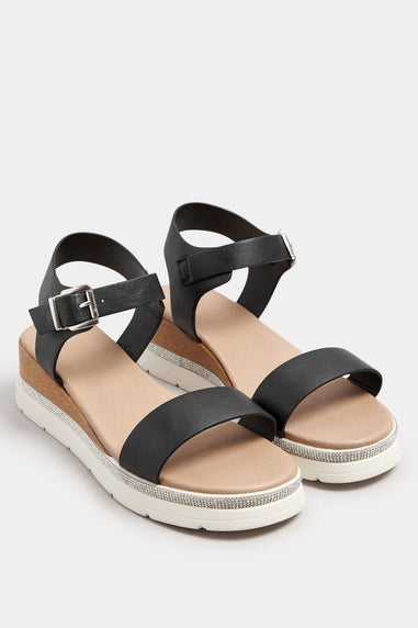Yours Black Diamante Flatform Sandals In Wide Fit & Extra Wide Fit