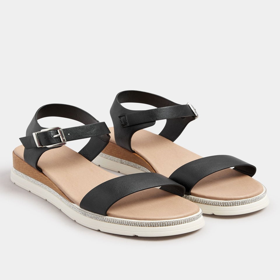 Yours Black Diamante Flatform Sandals In Wide Fit & Extra Wide Fit