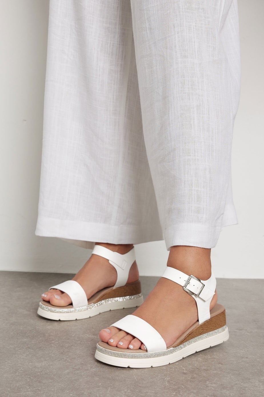 Yours White Diamante Flatform Sandals In Wide Fit & Extra Wide Fit