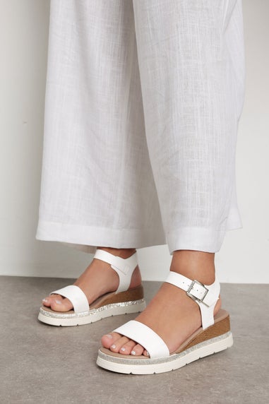 Yours White Diamante Flatform Sandals In Wide Fit & Extra Wide Fit