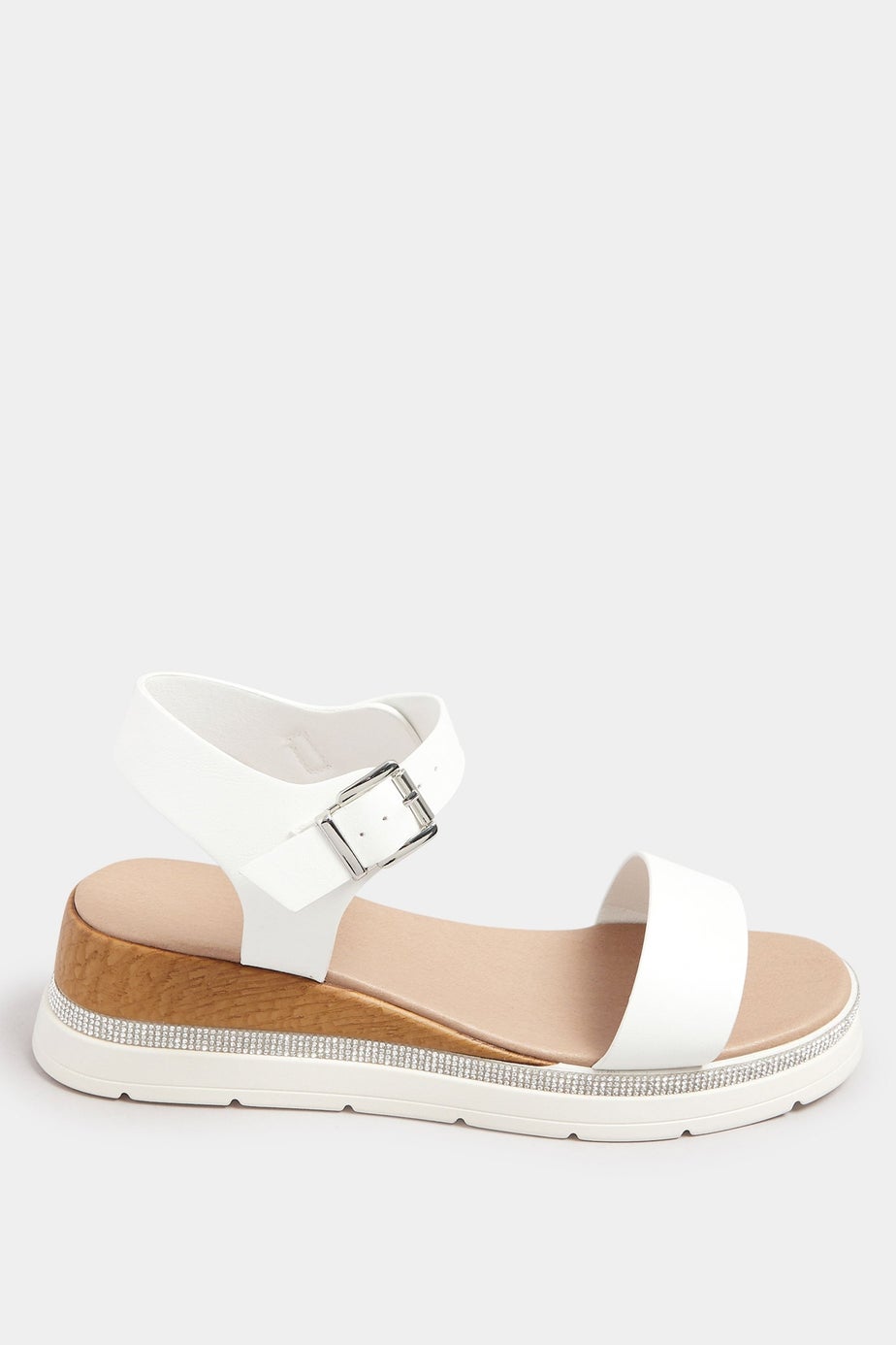 Yours White Diamante Flatform Sandals In Wide Fit & Extra Wide Fit