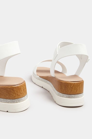 Yours White Diamante Flatform Sandals In Wide Fit & Extra Wide Fit