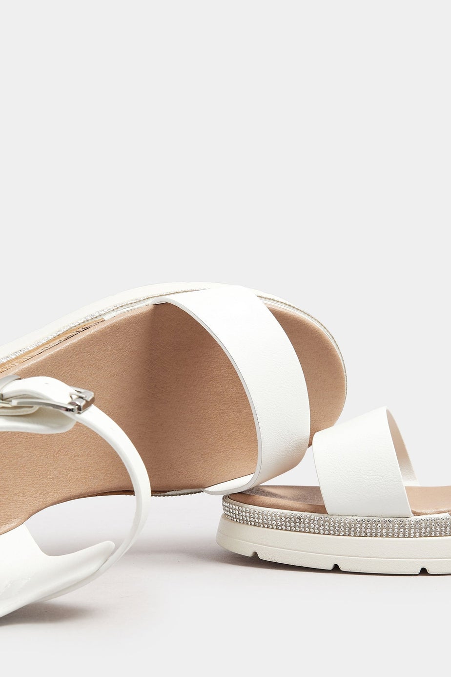 Yours White Diamante Flatform Sandals In Wide Fit & Extra Wide Fit