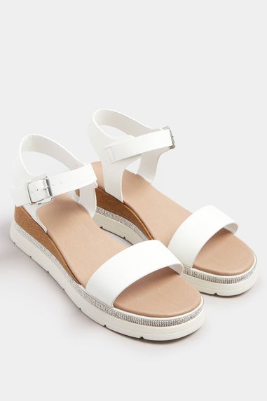 Yours White Diamante Flatform Sandals In Wide Fit & Extra Wide Fit