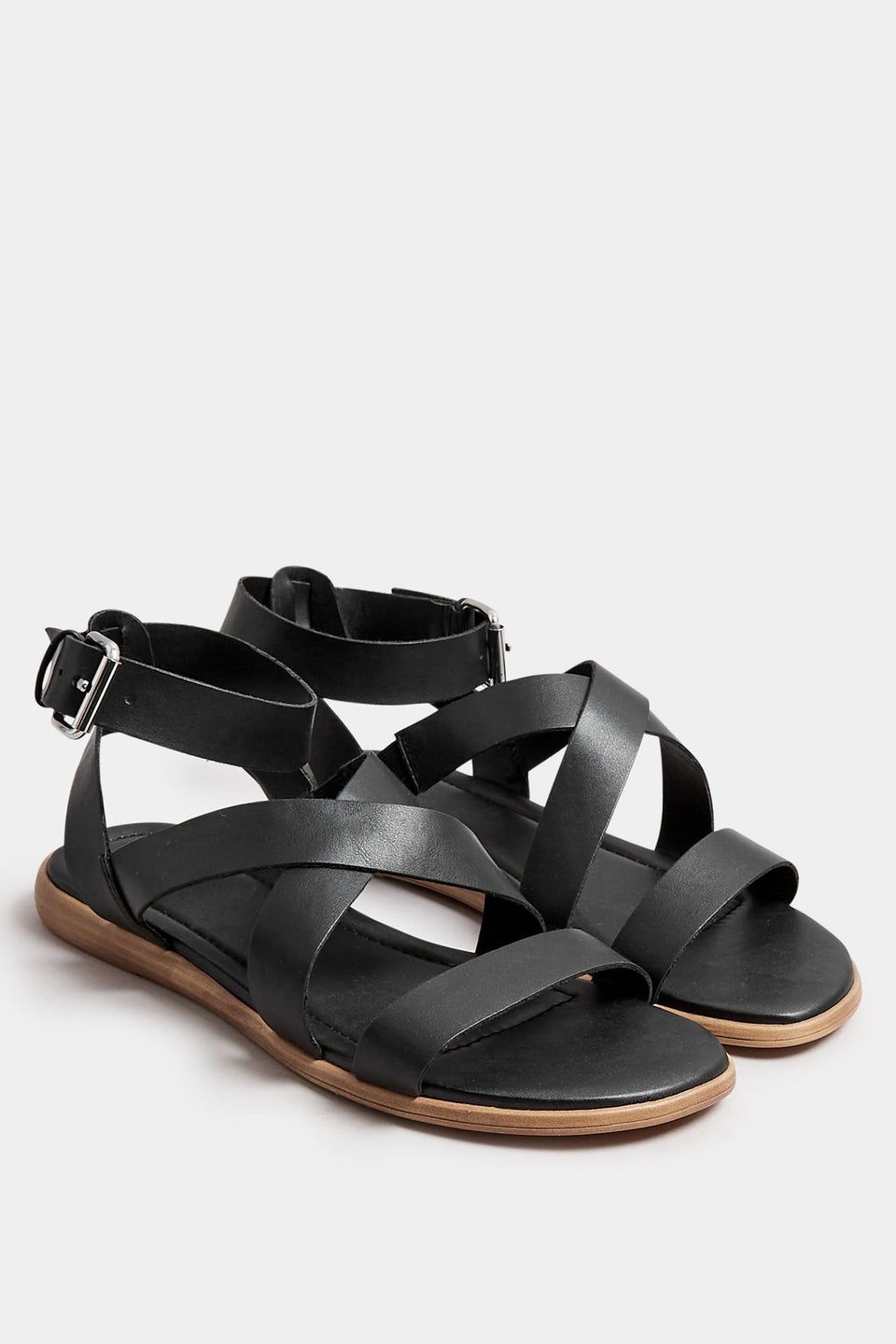 Yours Black Cross Over Strappy Sandals In Extra Wide EEE Fit