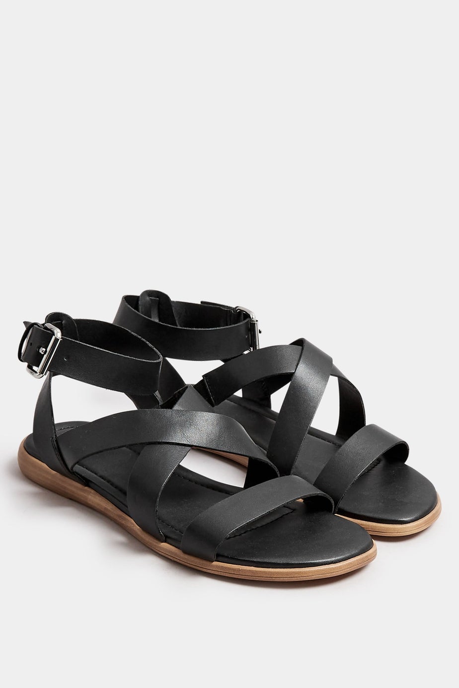 Yours Black Cross Over Strappy Sandals In Extra Wide EEE Fit