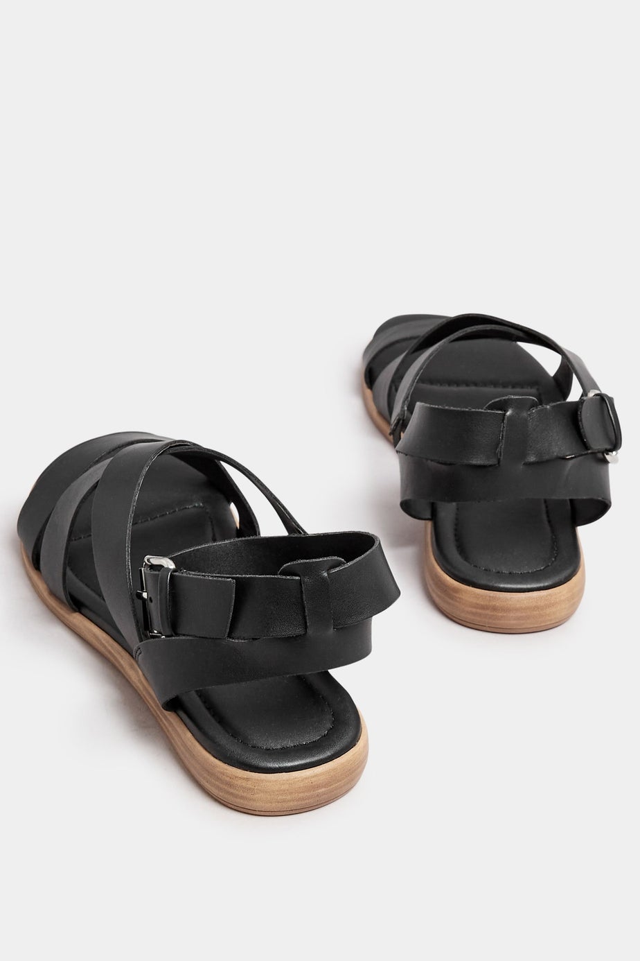 Yours Black Cross Over Strappy Sandals In Extra Wide EEE Fit