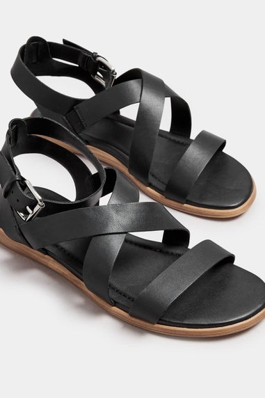 Yours Black Cross Over Strappy Sandals In Extra Wide EEE Fit