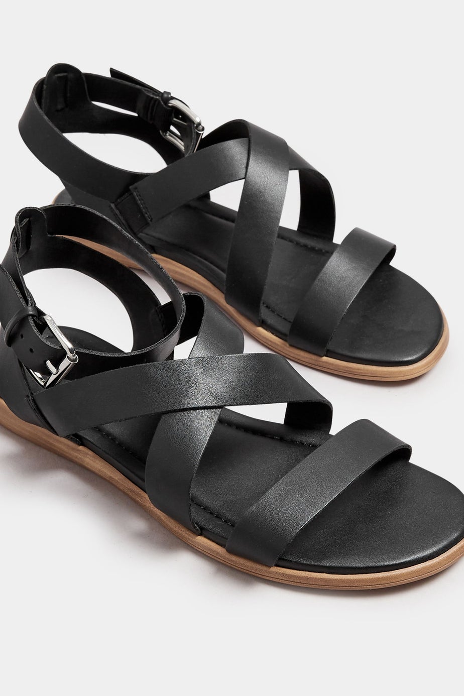 Yours Black Cross Over Strappy Sandals In Extra Wide EEE Fit