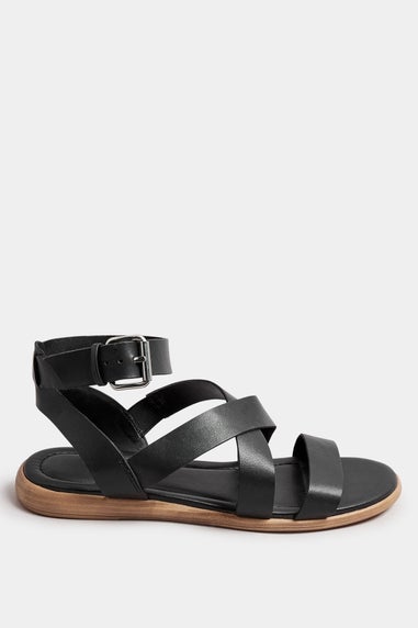 Yours Black Cross Over Strappy Sandals In Extra Wide EEE Fit