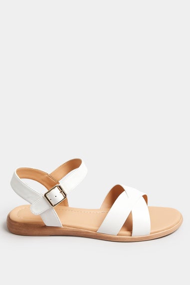 Yours White Cross Strap Sandals In Extra Wide Fit