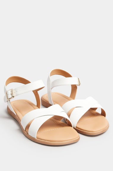 Yours White Cross Strap Sandals In Extra Wide Fit