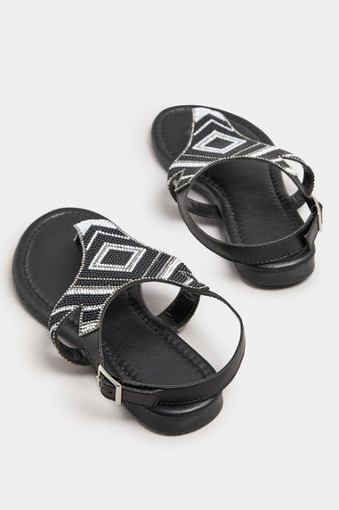 Yours Black Embellished T-Bar Sandals In Wide E Fit