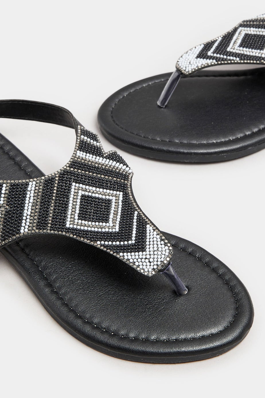 Yours Black Embellished T-Bar Sandals In Wide E Fit
