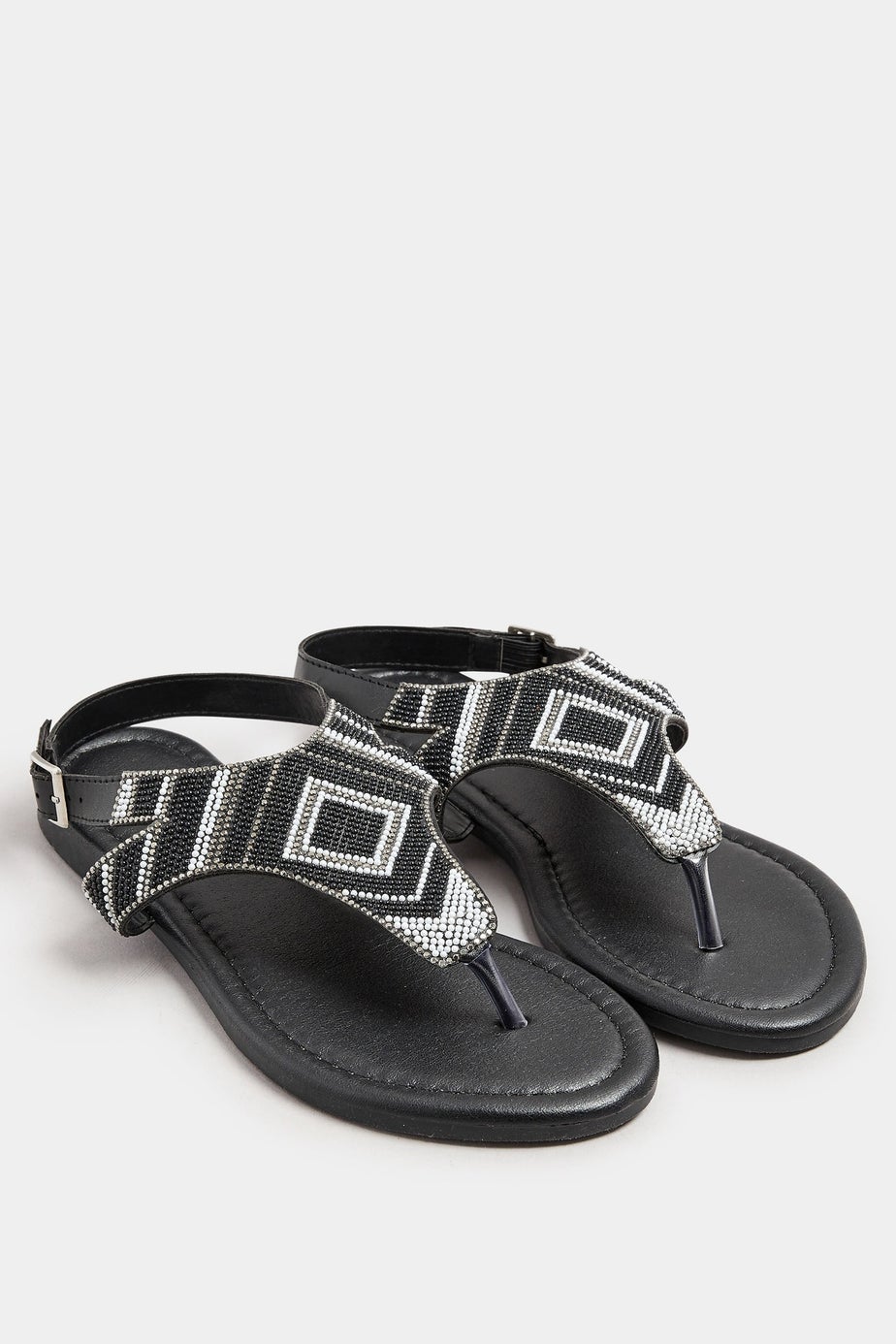 Yours Black Embellished T-Bar Sandals In Wide E Fit