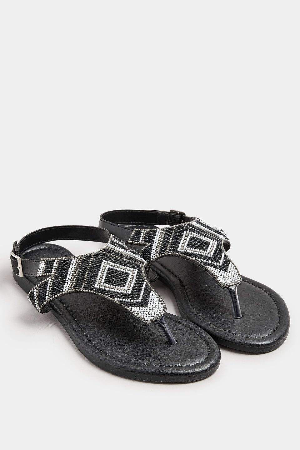 Yours Black Embellished T-Bar Sandals In Wide E Fit