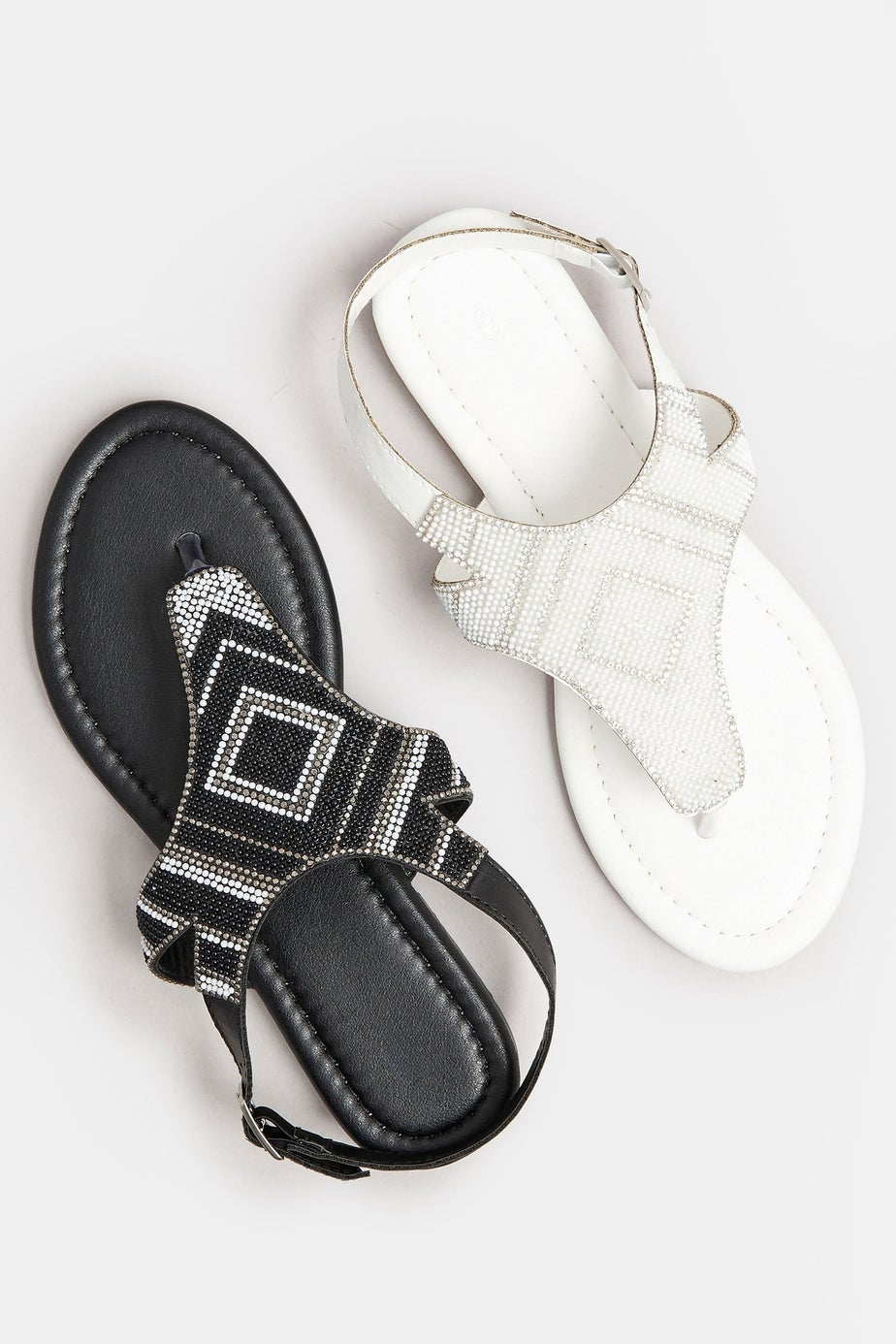 Yours White Embellished T-Bar Sandals In Wide E Fit