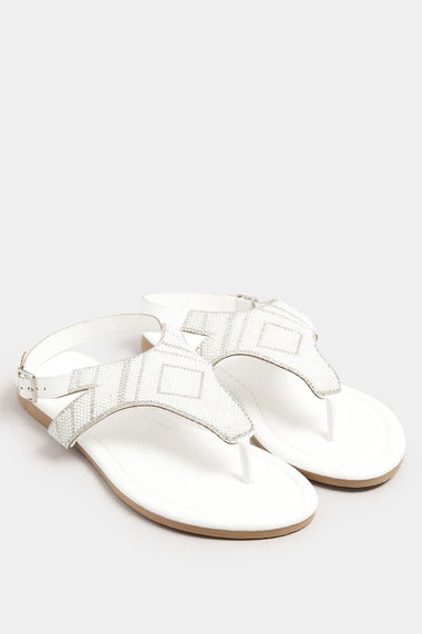 Yours White Embellished T-Bar Sandals In Wide E Fit