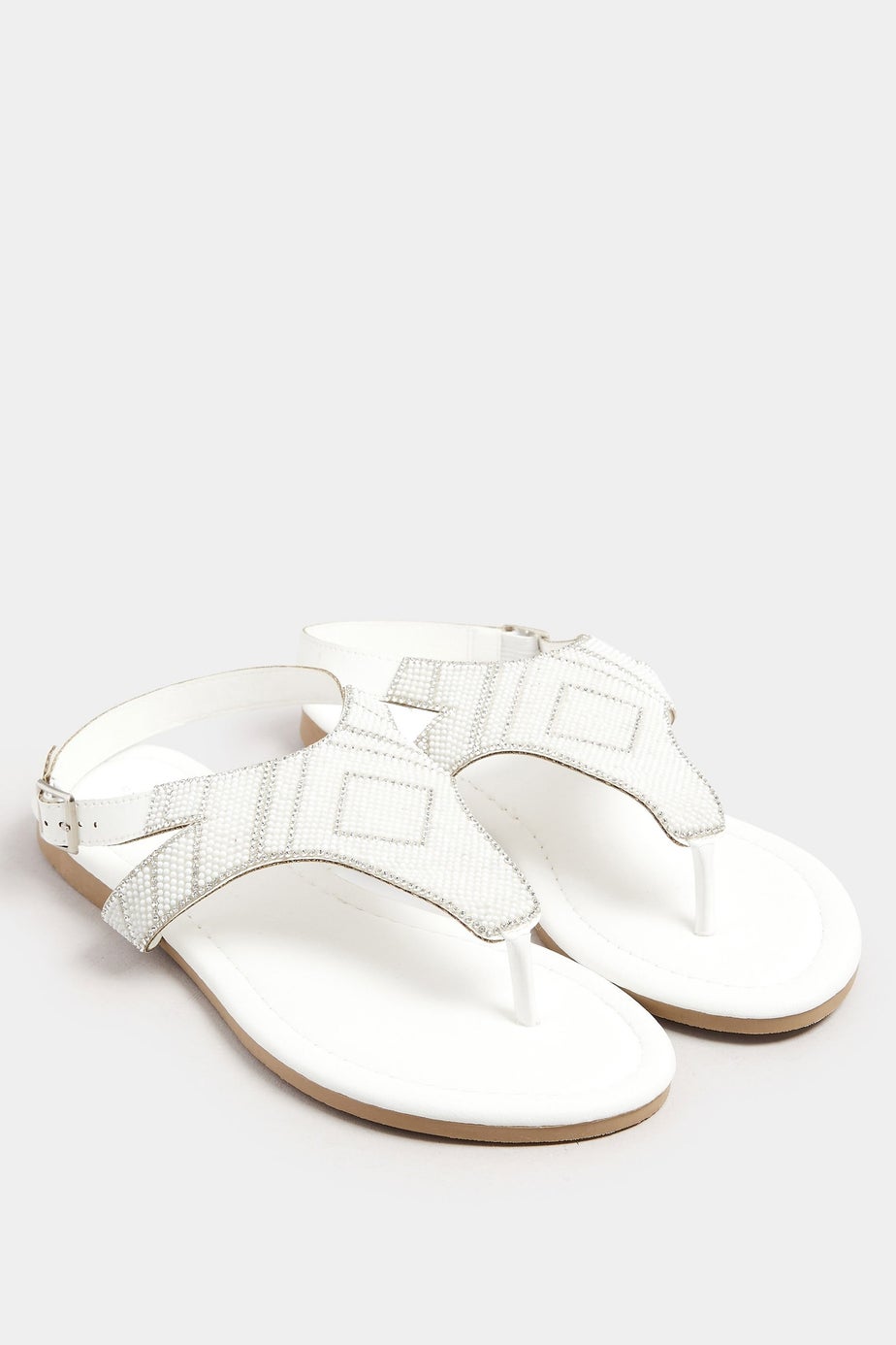 Yours White Embellished T-Bar Sandals In Wide E Fit